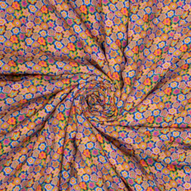 Viscose Print - Vintage Flowers -  Royal Blue Orange