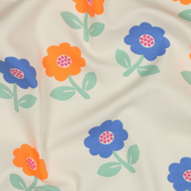 Verhees Textiles - Jersey Tricot - Neon Flowers - Off White