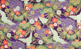 Japanese Floral Print | Tsuru to hana in violet - Cotton