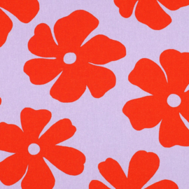 Linnen Viscose - Big Flowers - Lavender Orange*