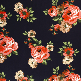 Viscose Crepe - Dark Blue  - Roses Grenadine