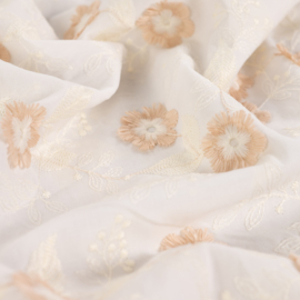 Katoen Broderie  -  Flowers 3D - Sand