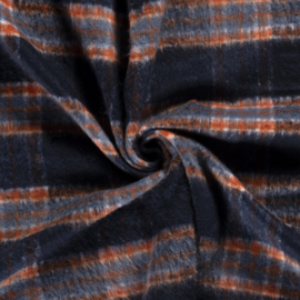 Wool Mixed Brushed - Check - Dark Blue