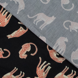 Katoen Poplin Print - Mies & Moos  - Leopard - Black