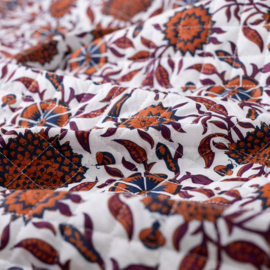 Stepped - Quilted - Ethnic Flowers - Stripes  - Double Sided -  White