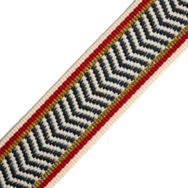 Jacquard Tassenband 5 cm breed - Lurex Gold - Red Blue Ecru