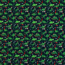 Swafing French Terry  - Holly -  Dino  Christmas  - Dark Blue