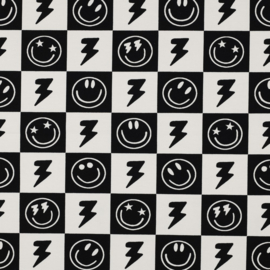 Verhees Textiles - Tricot Jersey  Print - Smiley   Check  -  Black White