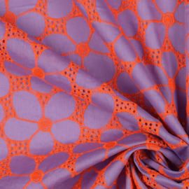 Verhees Textiles - Cotton Embroidery Neon Flowers - Purple