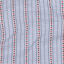 Verhees Textiles-  Katoen - Jacquard Checked - Flowers - Light Blue