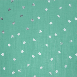 Rico Design - Crinkle Muslin - Stars - Hot Foil - Turquoise