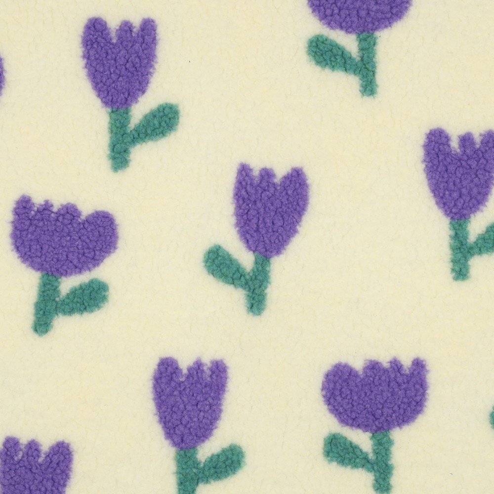 Verhees Textiles - Teddy - Flowers   - Lilac Off White