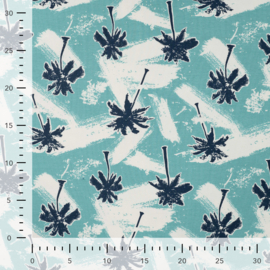 Qjutie - French Terry Print - Palmtrees - Blue
