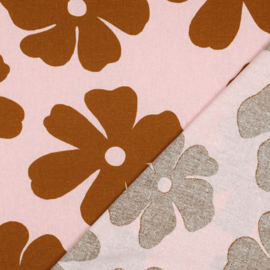 Linnen Viscose - Big Flowers - Light Pink Brown*