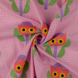 Broderie -  Katoen  -  Checks - Tulip Faces - Pink