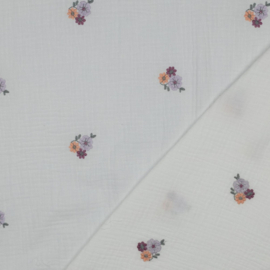 Double Gauze - Embroidery - Flowers - White