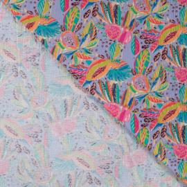 Qjutie - Crincle Cotton   - Tropical Flowers  - Lavender