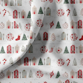 Katoen Print - Kerst - Huisjes