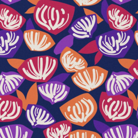 Katoen Print - Flowers - Orange Coral Fuchsia