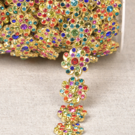 Bloemenband - Strass - Gold Multicolor - 17mm
