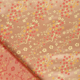 Satijn - Flowers  Brocade - Beige
