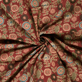 katoen Print - Voile - Batik  -  Flowers   - Dark Red