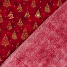 Katoen Print Kerst -  Christmas   Tree - Red  Gold