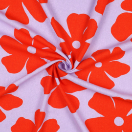 Linnen Viscose - Big Flowers - Lavender Orange*