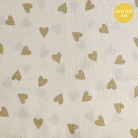 Double Gauze - Golden Hearts   - Off White