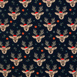 Swafing French Terry  - Holly -  Christmas Rudolf - Dark Blue
