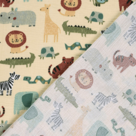 Double Gauze - Animals - Ecru