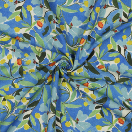 Verhees Textiles -Linnen Viscose Crepe - Flowers  - Blue