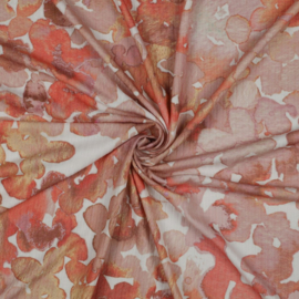Verhees Textiles -  Pomme - Rib Jersey Flowers  - Peach