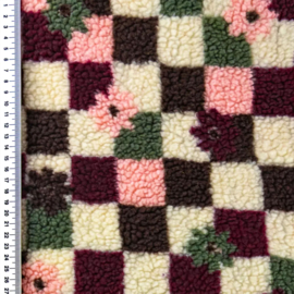 Teddy -  Flowers  on Blocks - Ecru Pink Bordeaux Green