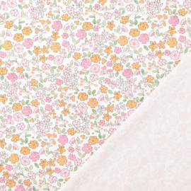 French Terry  - Small Flowers - Pink Orange