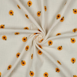 Verhees Textiles - Double Gauze Embroidery - Sunflower  - Natural