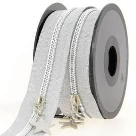 Rits - Zilver - Ster  ( wordt verkocht per 30 cm met 1 trekker )