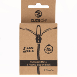 ZlideOn - Multipack  5 Metalen en Kunststof Ritstrekker - Zwart