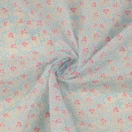 Poplin Burnout - Flowers - Light Blue