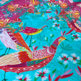 Roeqiya Fris - Viscose  -  Birds     - Pareo Panel Acqua - 1.45 x 1.45
