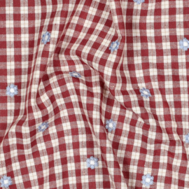 Verhees Katoen viscose - Embroidery  - Check   - Blush Blue Flowers