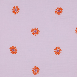Double Gauze - Embroidery - Flowers - Lilac