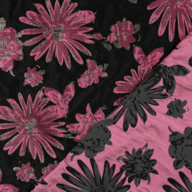 Jacquard - Double Sided - Flowers - Black Pink