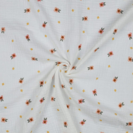 Verhees Textiles - Double Gauze Embroidery - Flower Small - White