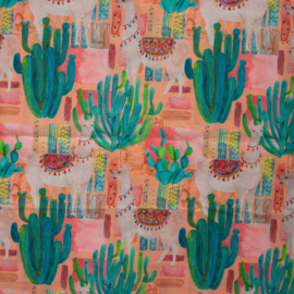 Katoen Voile  Print - Lama  - Pink