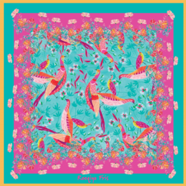 Roeqiya Fris - Viscose  -  Birds     - Pareo Panel Acqua - 1.45 x 1.45