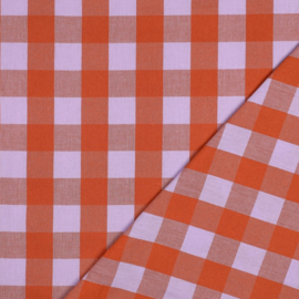 Verhees Katoen - Garengeverfd - Ruit - Lavendel Oranje