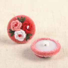 Set 2 knopen 25mm - velvet Flower embroidery - Saumon 517