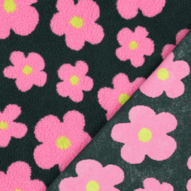 Verhees Textiles - Teddy - Flowers   - Dark  Green Pink