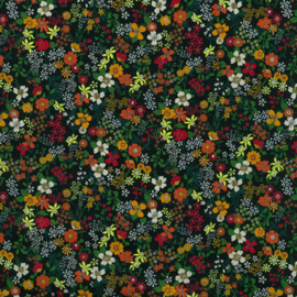 Kokka |  Retro Collection | Lawn |  Small Flowers -  Black